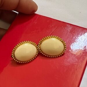 Elegant Gold and Cream Stud Earrings